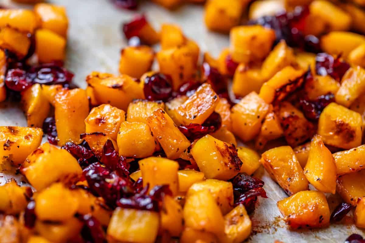 Roasted butternut squash with dried cranberries